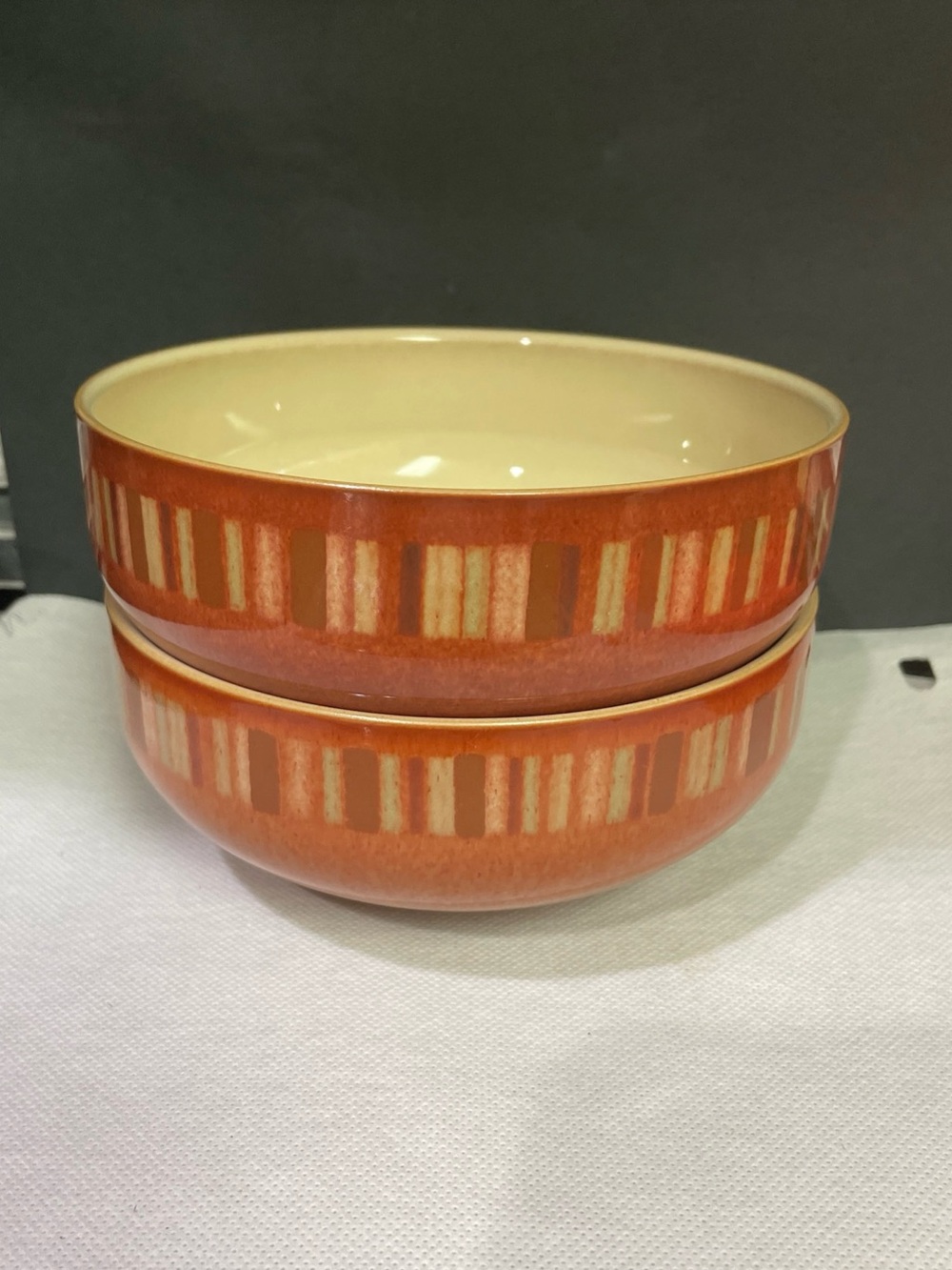 2 Denby Fire Chili Stripes Soup Cereal Bowls Dinnerware Dining Stoneware England